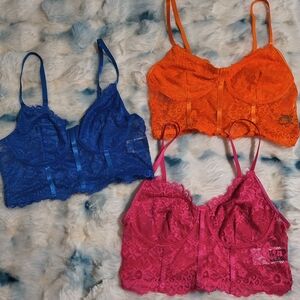 Stretch Lace Bralette Set in Blue, Orange, and Pink - Women Intimates